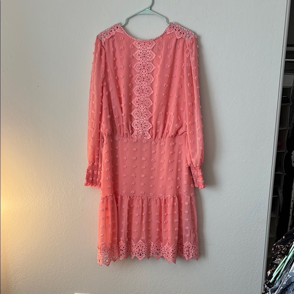 Pink Long Sleeve Sundress with Crew Neck for Weddings